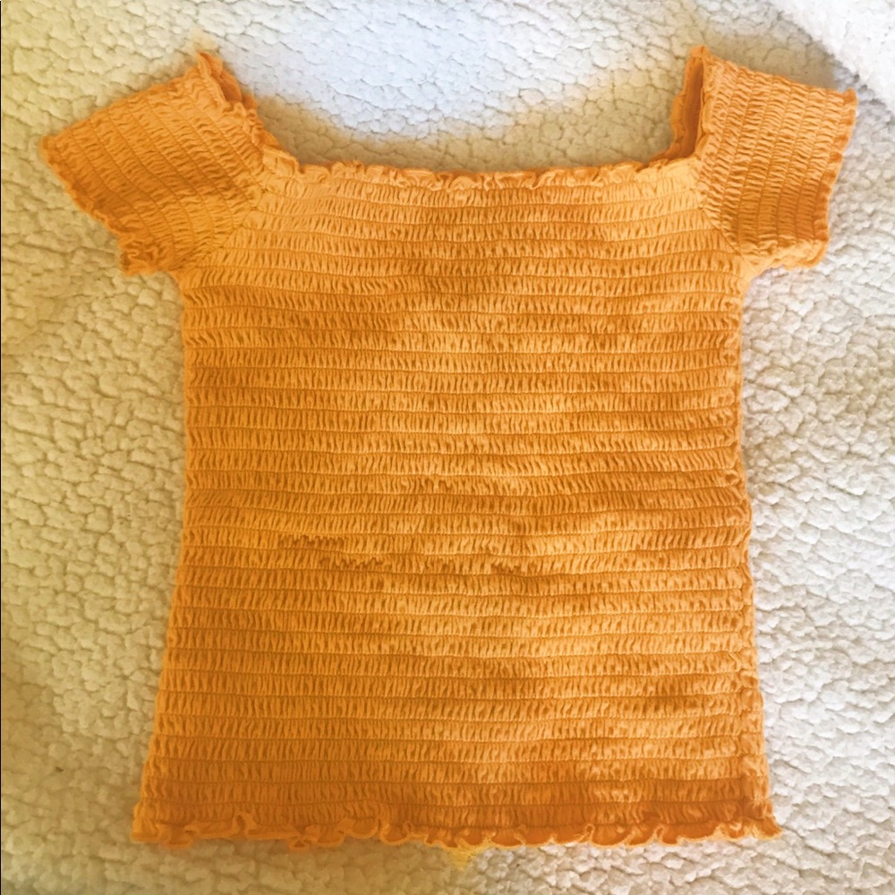Yellow Ribbed Off-The-Shoulder Top - Picture 2 of 4